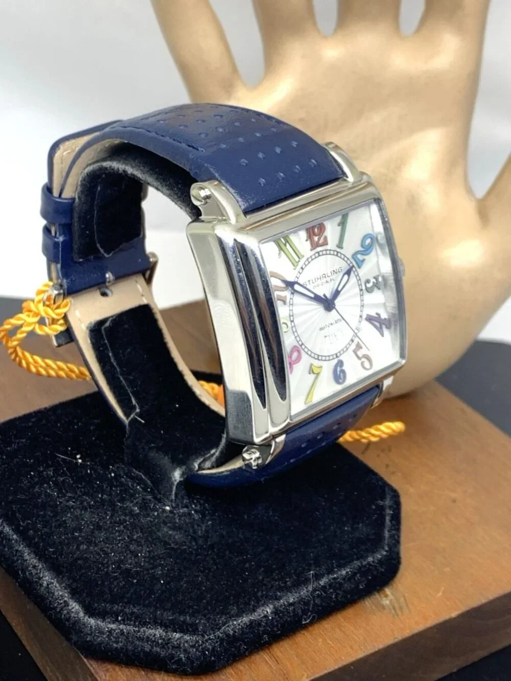 Stuhrling Men's Watch Manchester Ozzie Automatic Silver Blue Leather Band 41mm